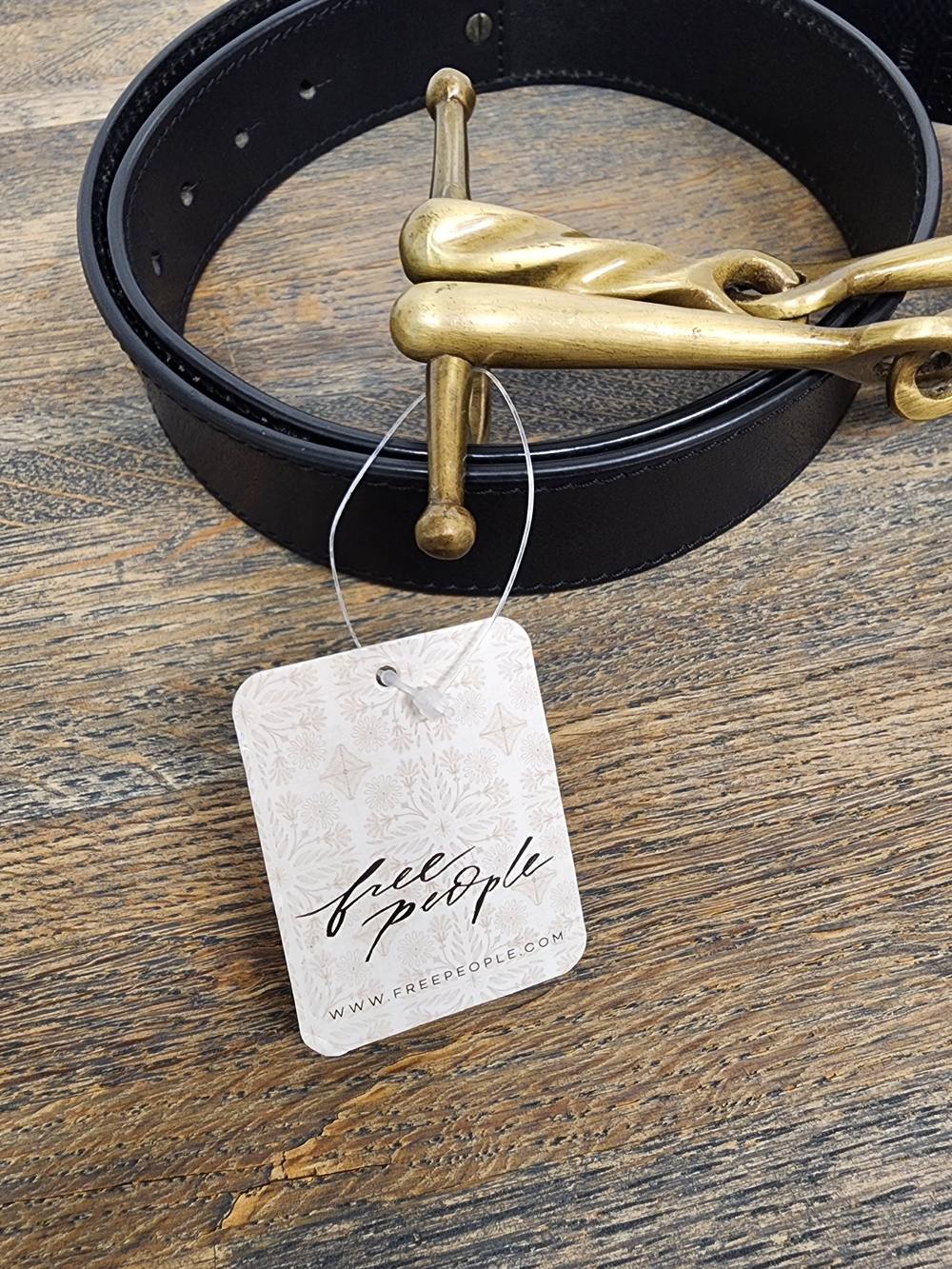Free People We The Free Horsebit Belt S/M Black Leather Brass Buckle NWT $98